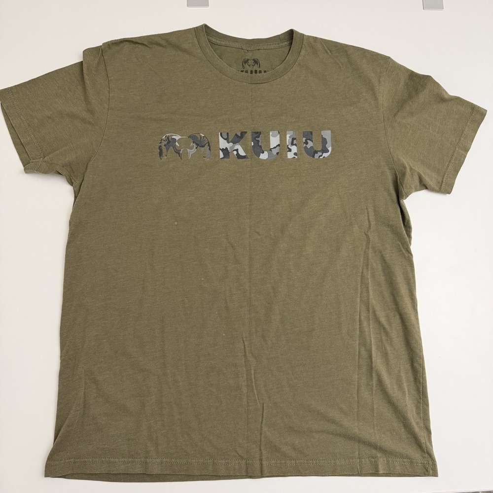 KUIU T-Shirt Mens L Green Camo Logo Short Sleeve Tee Shirt Hunting Ram Outdoors